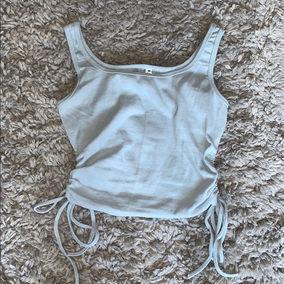 Tops - RUCHED BLUE CROP TOP